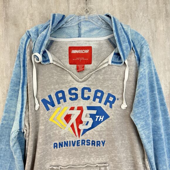 NASCAR 75th Anniversary Raglan Hoodie Women’s Large Sweatshirt Light Blue Gray - Picture 3 of 10